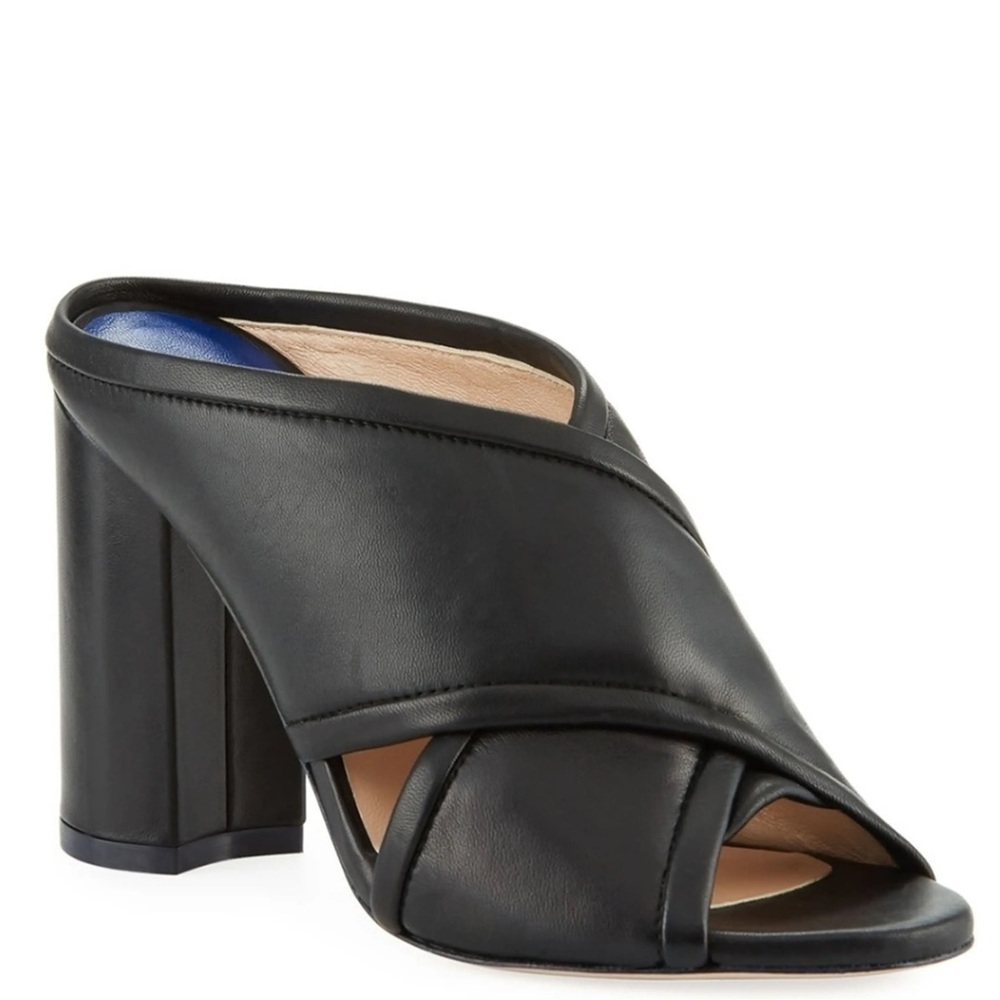 Stuart Weitzman black Sam Open-Toe Leather Mules
